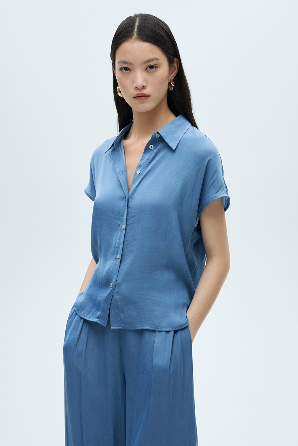 camisa manga corta mujer mango