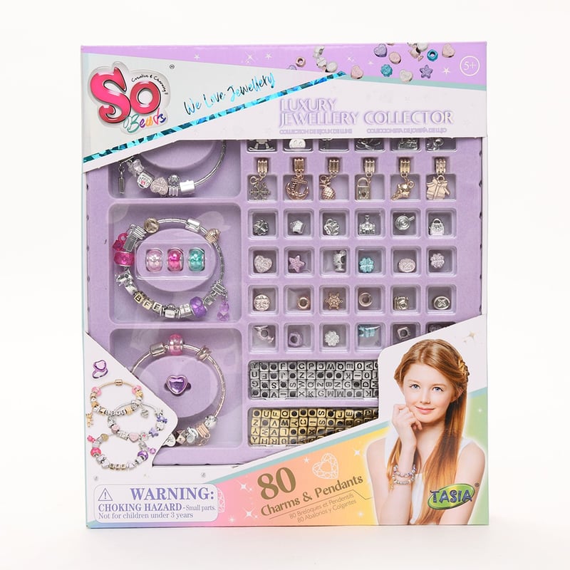 SO BEADS - Kit de Joyería de Lujo, incluye 80 accesorios (charms y pulseras), a partir de 3 años