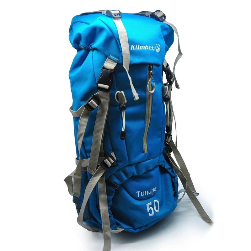  - Mochila Camping 50L Poliester 60x32cm con Protector para Lluvia Klimber