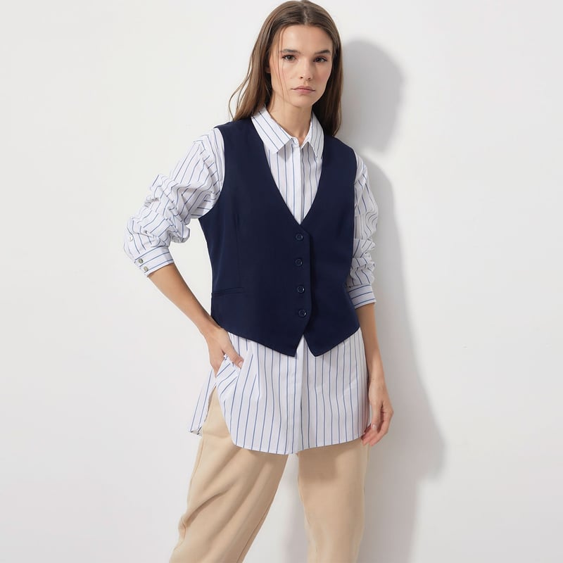 Chaleco Para Mujer Largo En Indigo Con Proceso Sheynnis Derek Ref. 832768