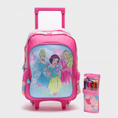 undefined - Morral Escolar Princesas Disney con Ruedas, incluye cartuchera con útiles, a partir de los 5 años - Disney