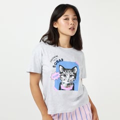 SYBILLA - Camiseta de Pijama para Mujer Corta Manga corta de Algodón Sybilla