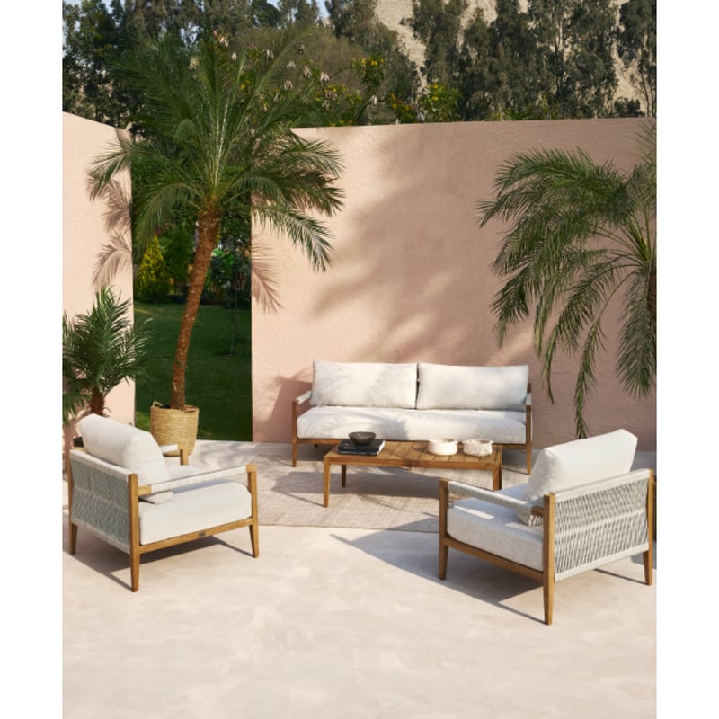 Sofá de Exterior y Terraza o Jardín 3 Puestos en Madera Teca Aruba 195 x 75 x 62.5 cm Basement Home