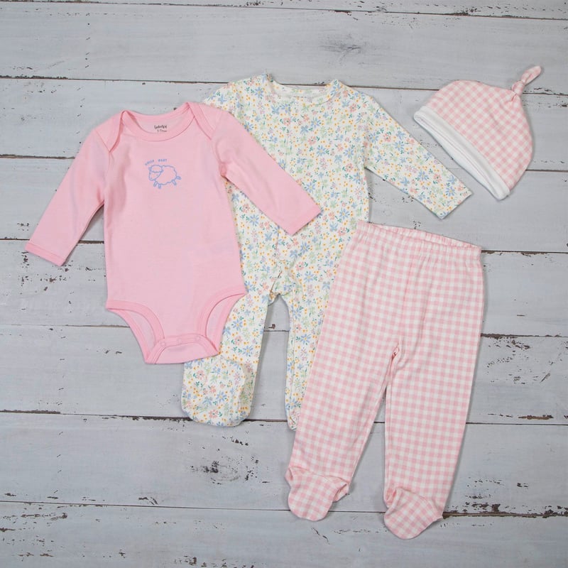 Pack De 4 Bodies Pantalon Gorro Para Bebe Nina En Algodon Yamp