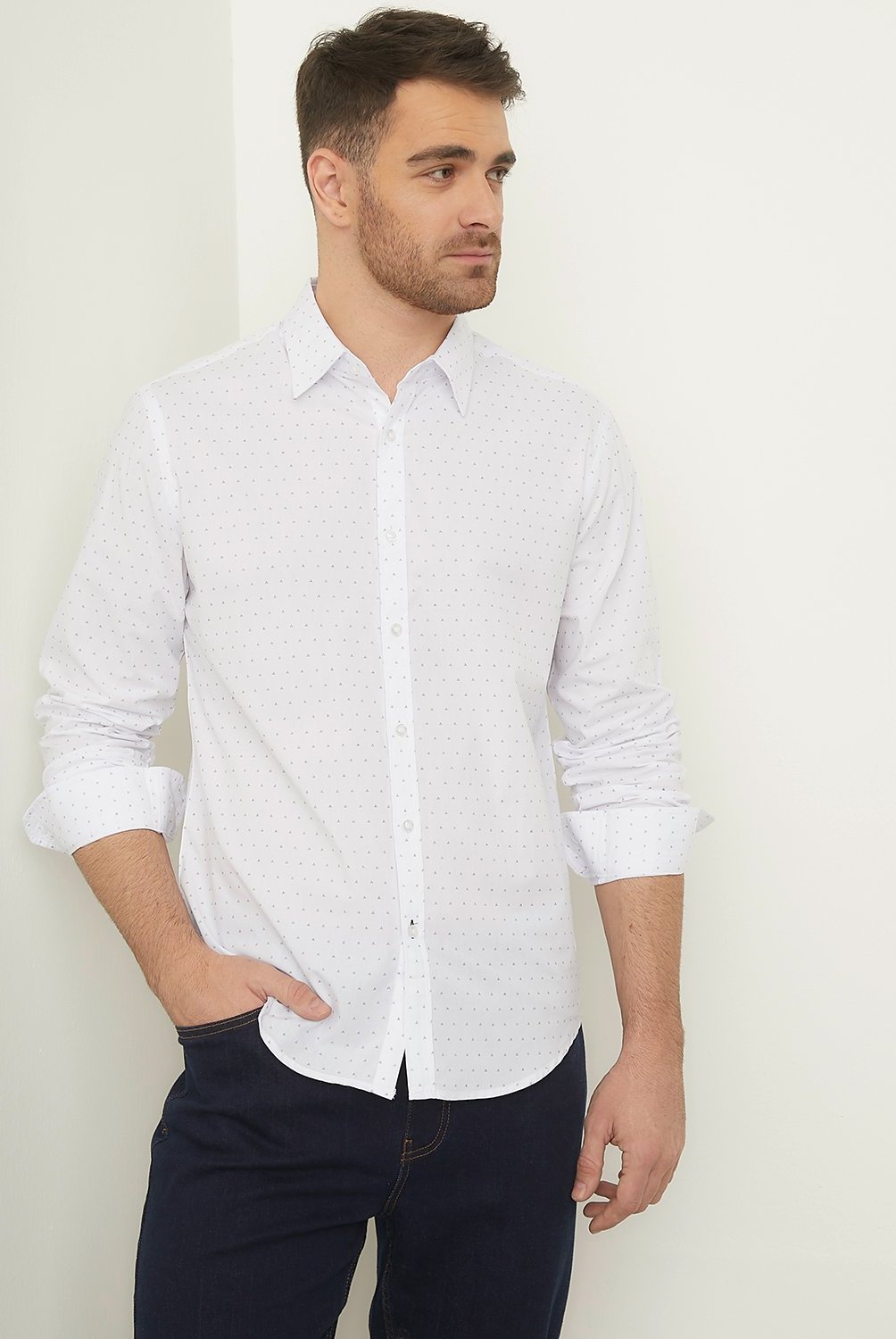 Camisa blanca hombre manga larga slim fit hotsell