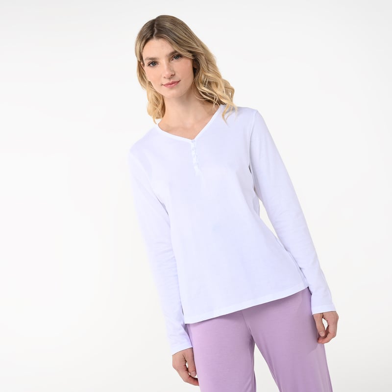 Camiseta de pijama Mujer Manga larga de Algodon Blu