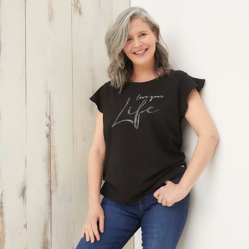 Camiseta Mujer con Lentejuelas Manga corta de Algodon Southland