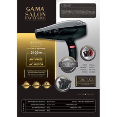 GAMA - Secador de cabello Gama Modena 2100W Iones AC, secador de pelo con dos concentradores de aire