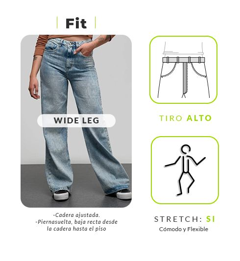 Pantalón Mezclilla Corte Wide Leg Tiro Alto Strech Ligero Edición Limitada HY004