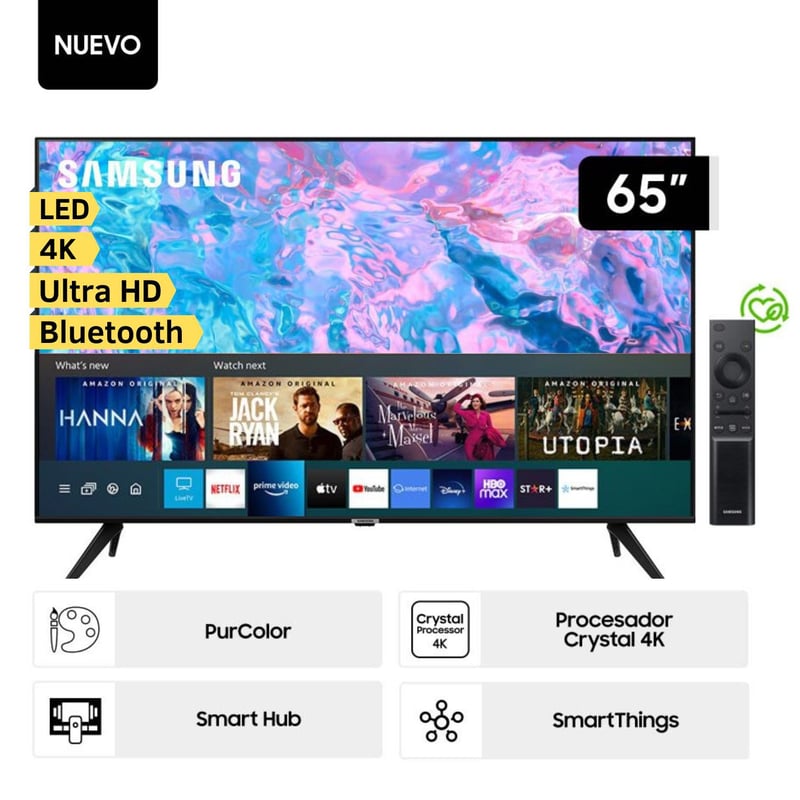 SAMSUNG - Televisor Samsung  LED Smart TV 65" Crystal Ultra HD 4K UN65CU7000GXPE