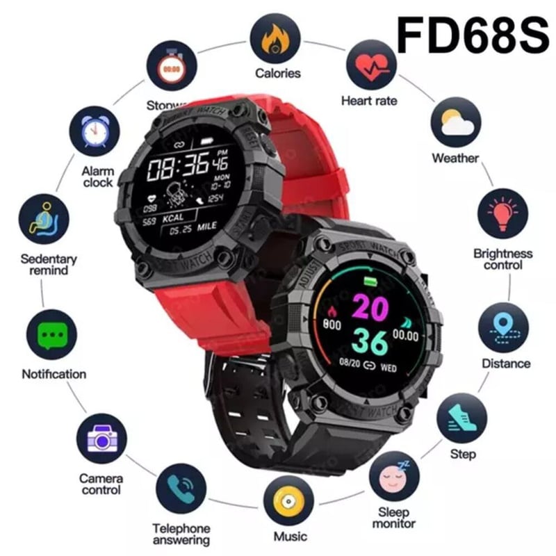 BIGTIME - SmartWatch FD68 Reloj Inteligente Negro Pantalla redonda Tactil