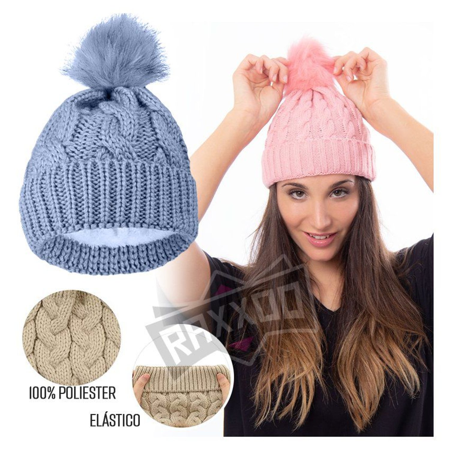 Gorro lana tejido invierno forro polar para ninos unisex
