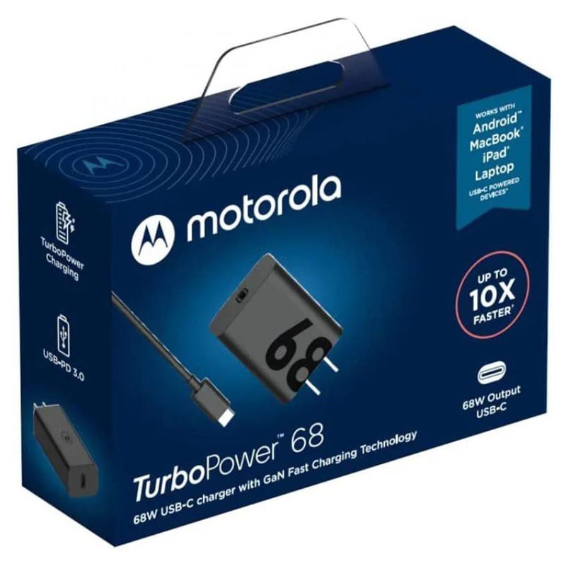 MOTOROLA - Motorola - turbo power 68w - con cable usb-c a usb-c - negro