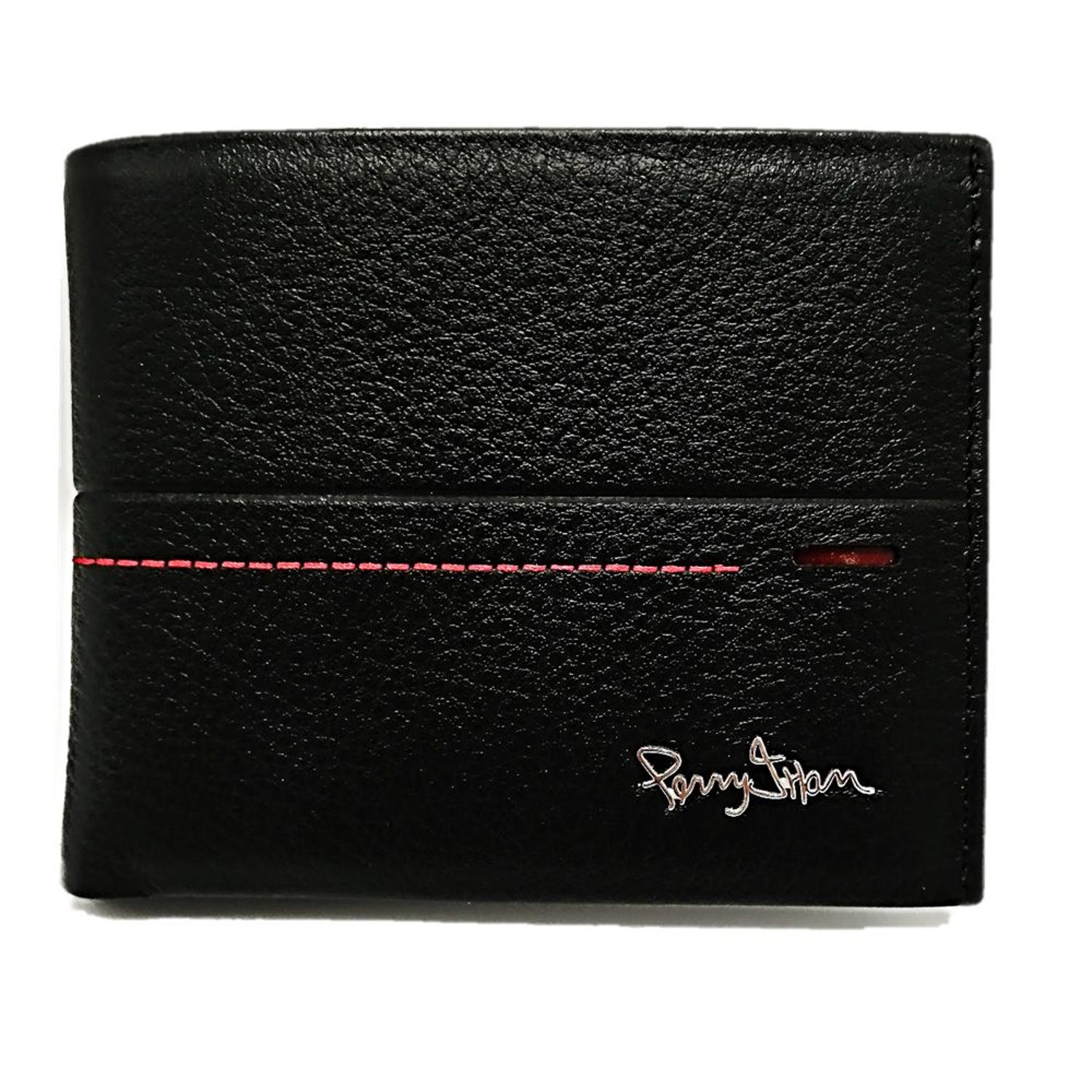 Billetera para hombre en cuero 100 Negro Franja Roja Perry Jhan
