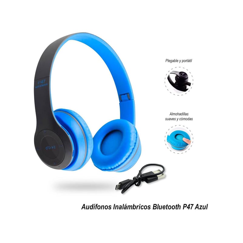 SASARU - Audífonos Inalámbricos Bluetooth P47 Azul