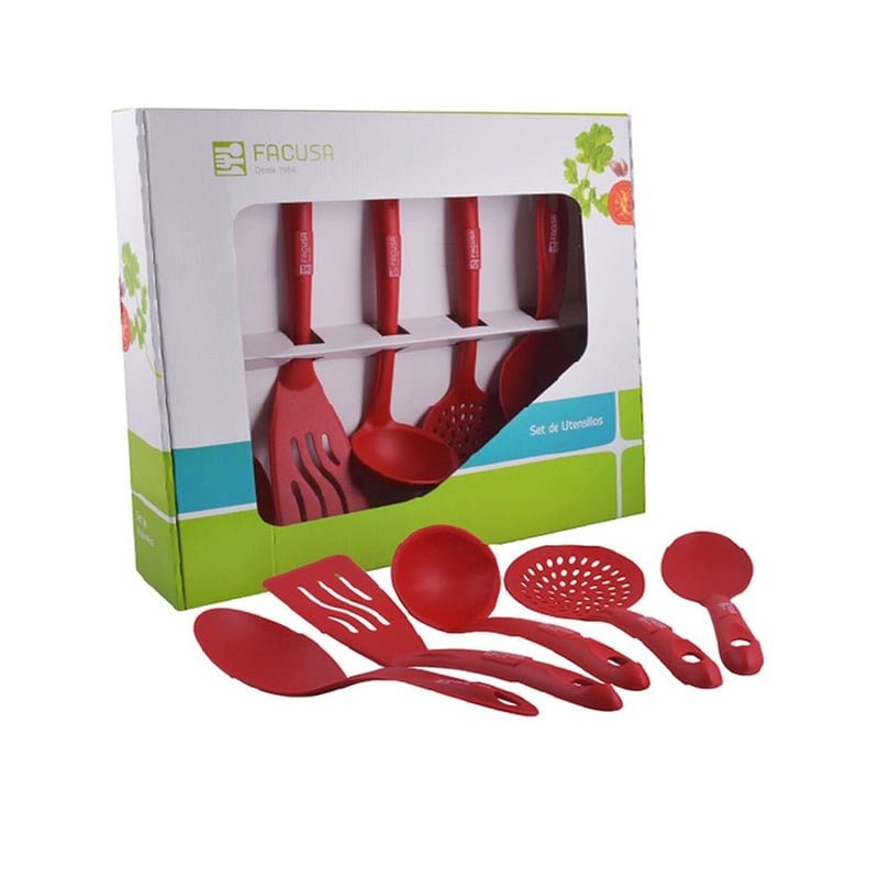 FACUSA - Set de Utensilios Nylon x5 Piezas -Rojo