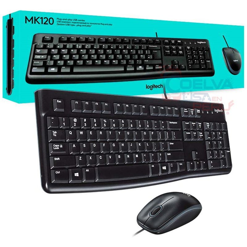 Combo Kit Logitech MK120 Teclado y Mouse Alámbrico USB Clases - Negro ...