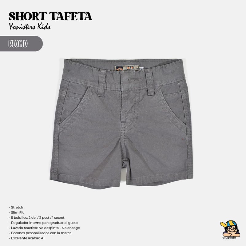 YONISTERS CLOTHING - Short Tafeta Kids Semipitillo Stretch Yonisters Clothing Gris