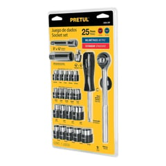 PRETUL - Set de herramientas ratchet y dados 25 piezas,