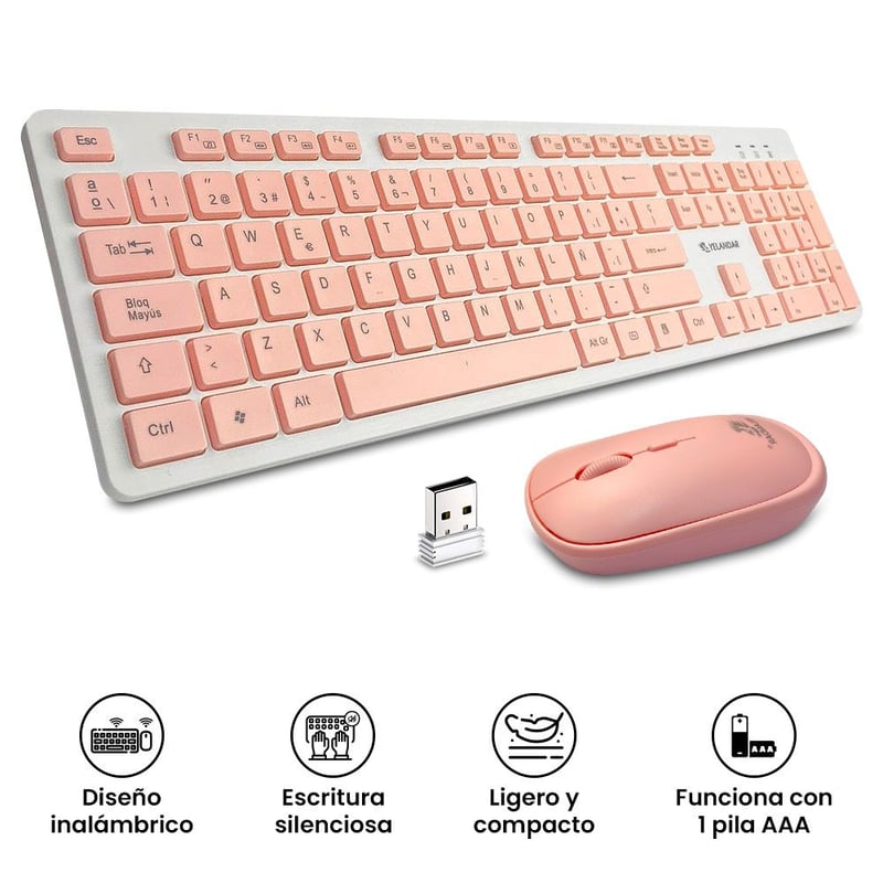 Kit Teclado Mouse Yelandar W3400 Rosado CC GROUP | falabella.com