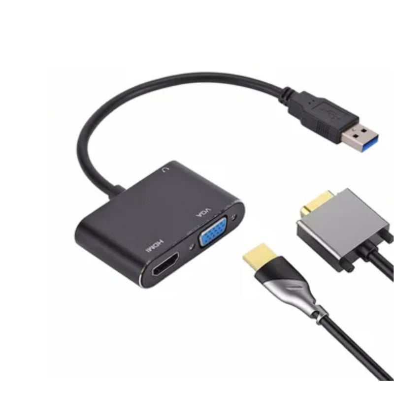 GENERICO - Convertidor USB 3.0 a Hmdi 4k VGA con audio 3.5mm 3 en 1 Multiport hub