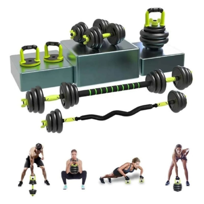 URBAN FIT - Set 40 Kilos pesas barra zeta + barra recta  +AB roller