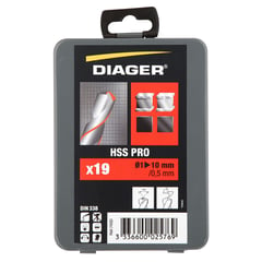 DIAGER - JUEGO DE BROCA METAL HSS PRO Ø1 a 10mm - 19 piezas - DIA745D