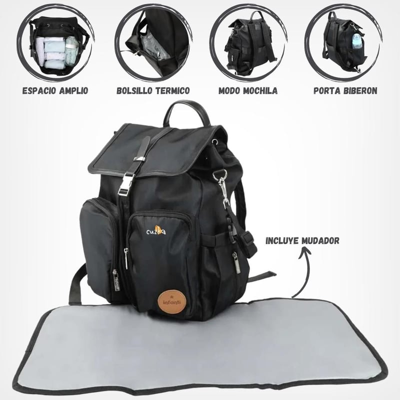 Mochila pañalera porta shop