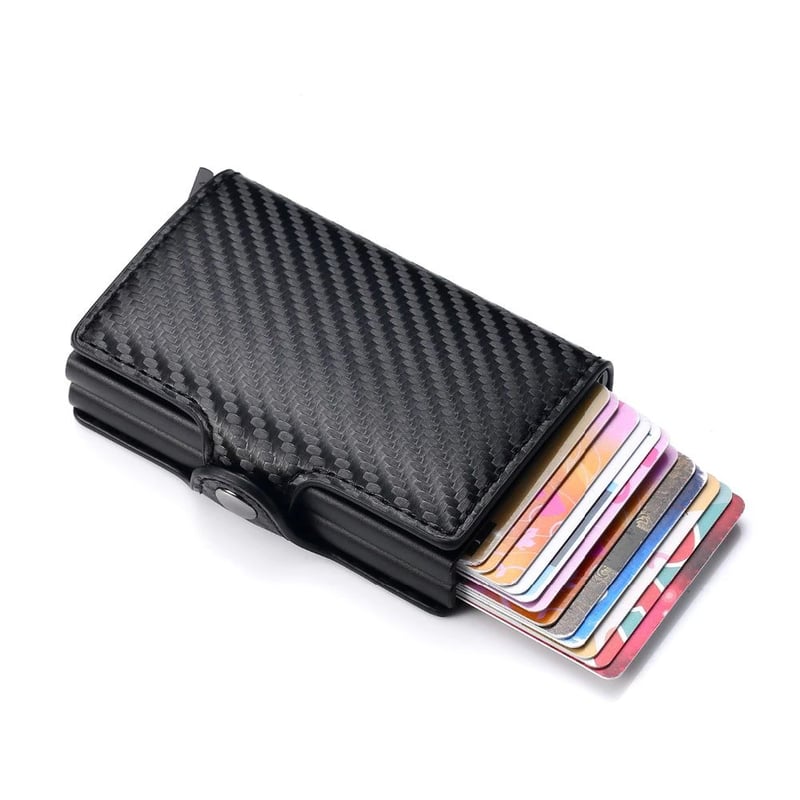Billetera Doble Porta Tarjetas y Billetes de Cuero y Aluminio Carbon GENERICO falabella