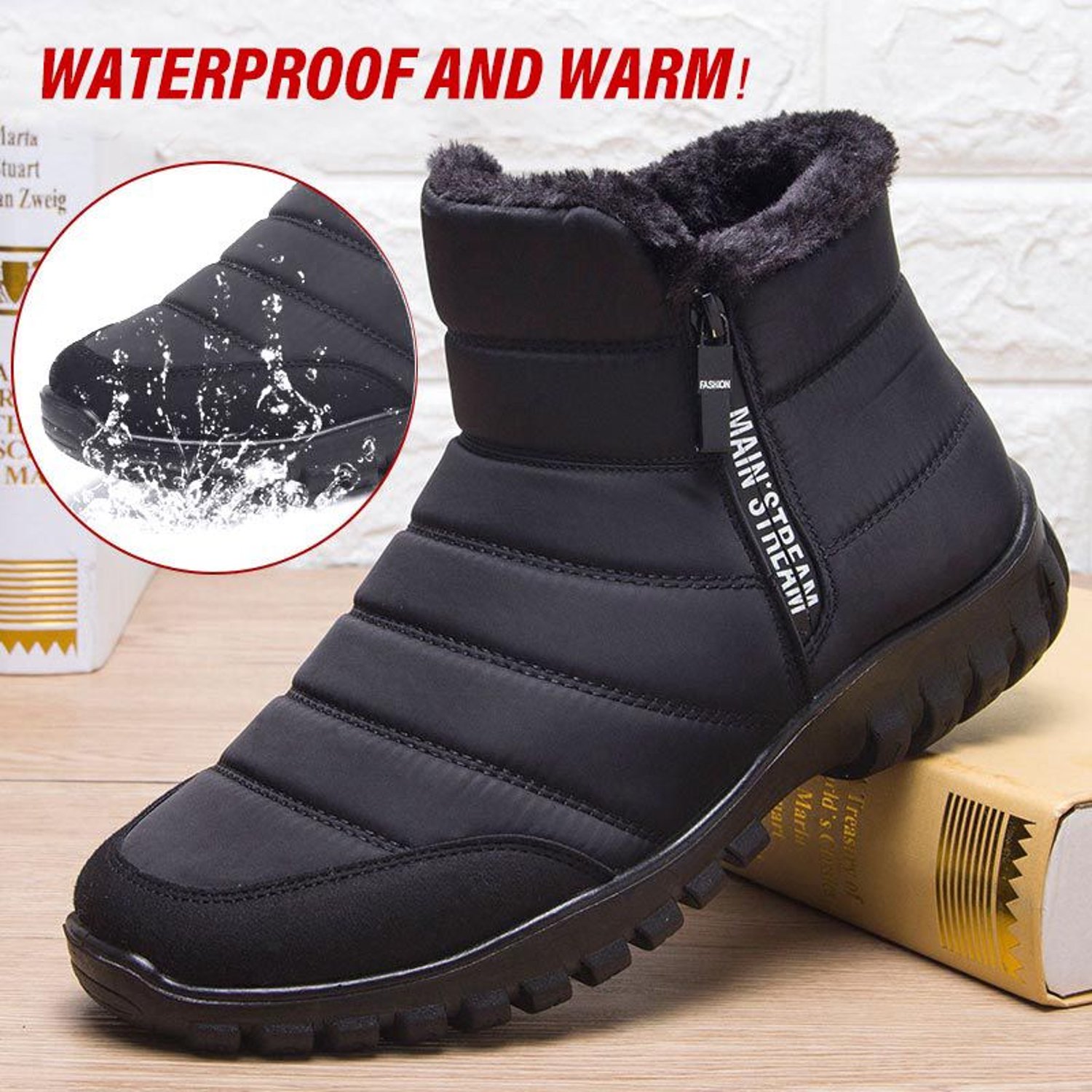 Botas impermeables por dentro forradas con chiporro para hombre negro BLWOENS falabella