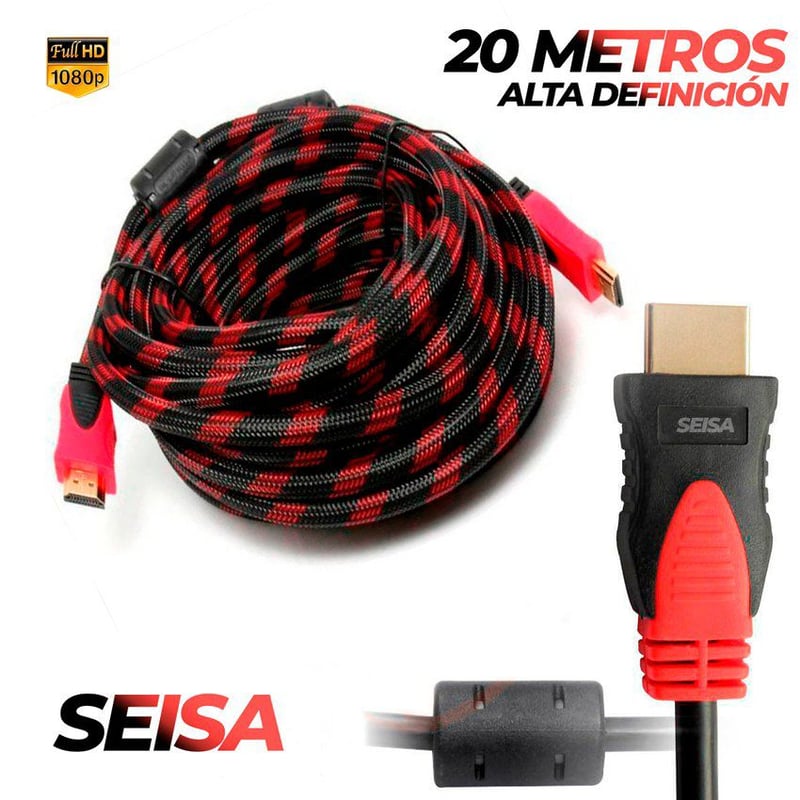 Cable Hdmi Con Filtro 20 Metros HD 3D Enmallado Negro Con Rojo Sodimac Peru