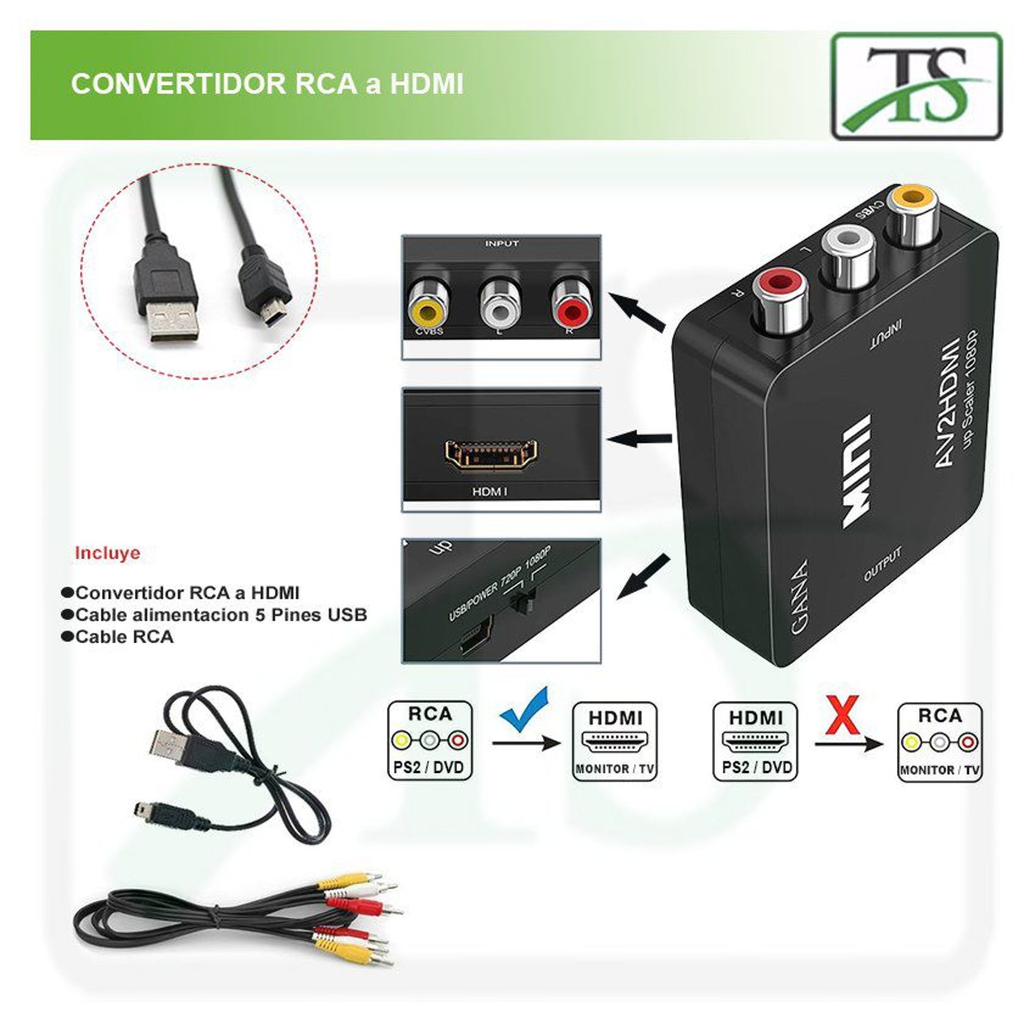 Convertidor rca a hdmi full hd 1080 Sodimac Peru