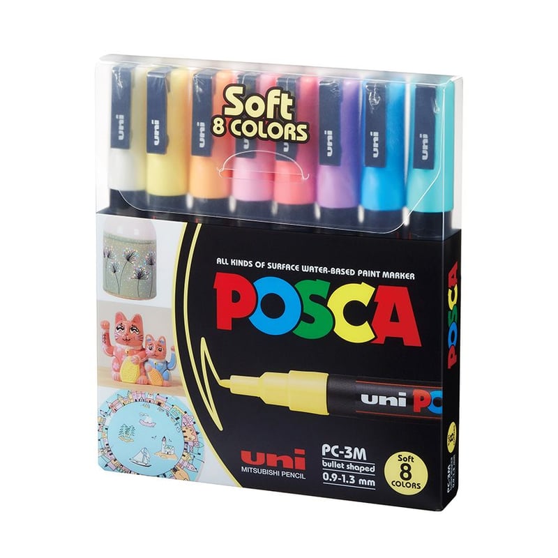 Posca Marqueur Permanent à Base D'eau – Utilisation Multi-surfaces – PC-3M, 0,9–1,3 Mm – Lot De 8 Dans Un étui Cadeau – Tons Essentiels