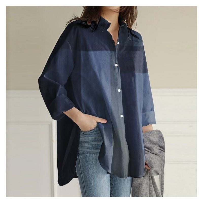 Camisa casual de cuadros de manga larga para mujer azul