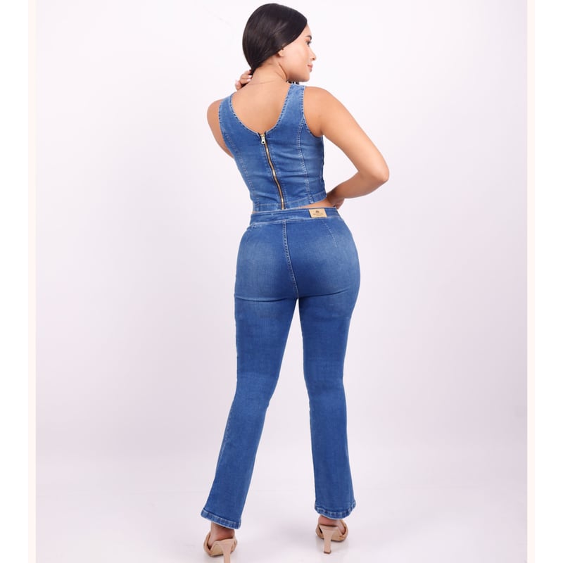 Conjunto Jeans Mujer Pantalon Acampanado y Top