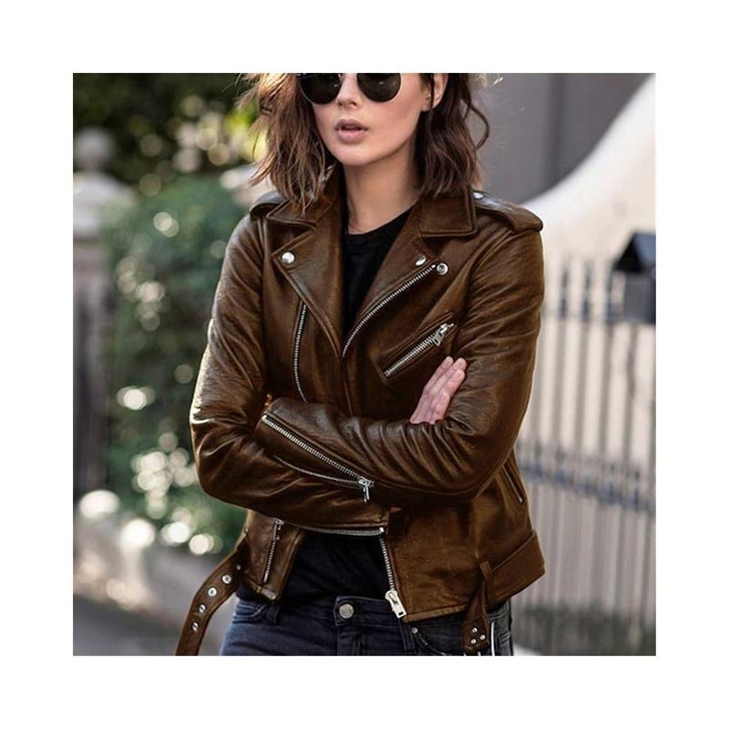 chaqueta de eco cuero para mujer cafe