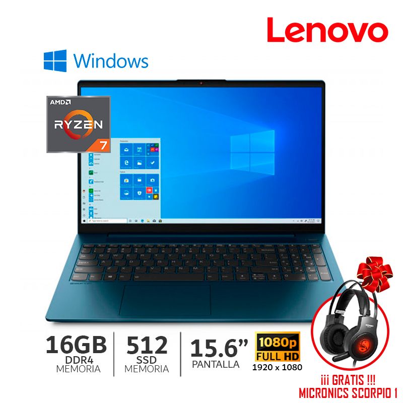 LENOVO - Laptop IdeaPad 5 AMD Ryzen 7 Serie 5000 16GB RAM 512GB SSD 15.6 FHD Windows - 82LN00WVLM