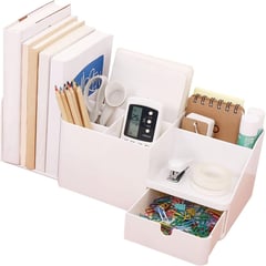 ELMEJORPRECIO - Organizador De Escritorio Plegable Multiuso Blanco Hueso