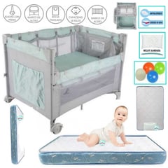 INFANTI - Corral Cuna Always Together + Colchon para bebe CELESTE