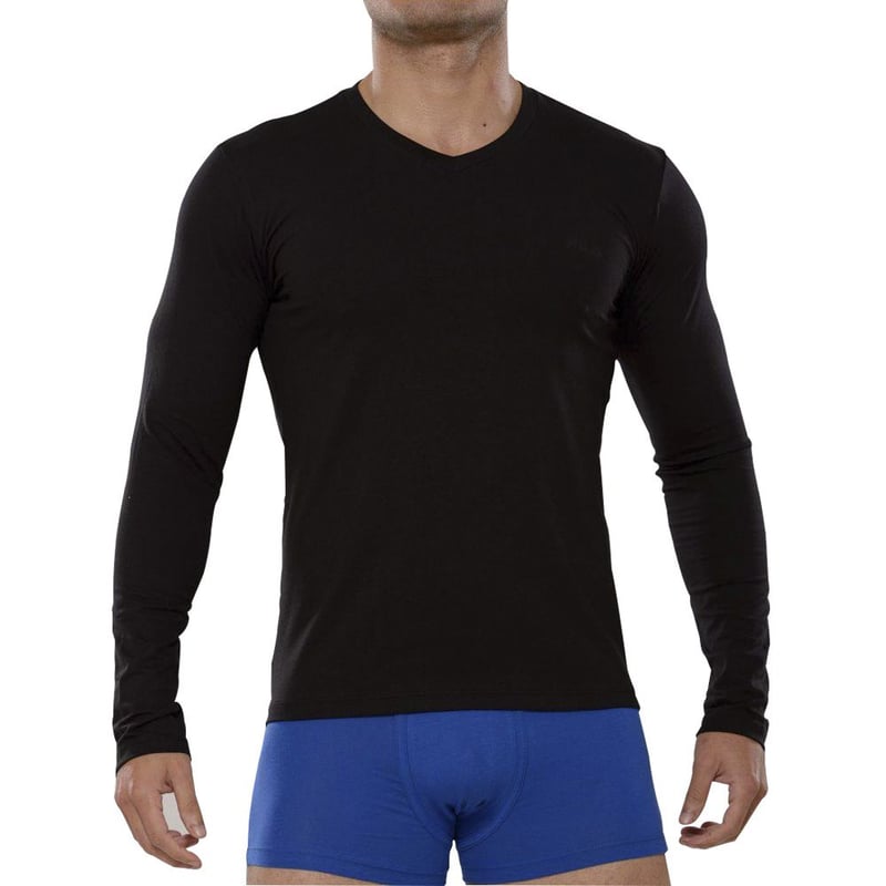 Polo Manga Larga Fila Cuello V Negro. FILA falabella