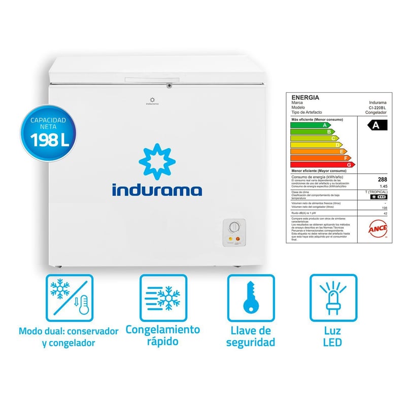 INDURAMA - Congeladora Defrost 198Lts CI-220BL Blanco