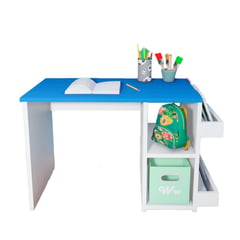 WONDER WOOD MUEBLERIA - Escritorio Montessori para Niños 2 a 7 años con 2 compartimientos y 2 portacuentos Blanco/Azul