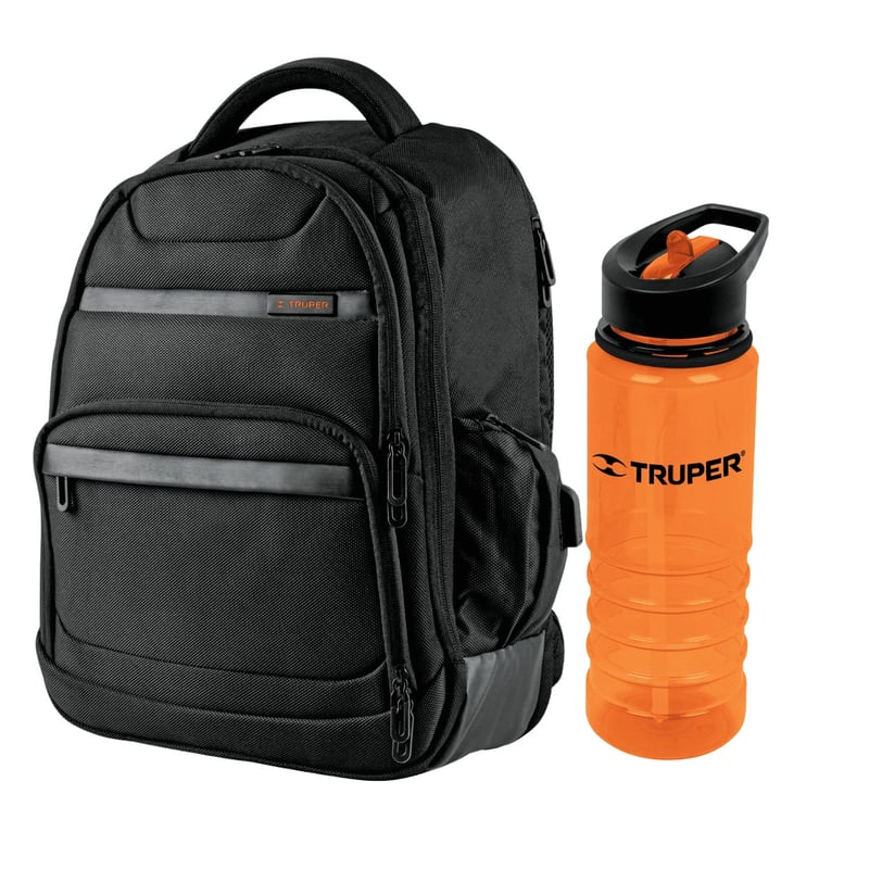 Kit Mochila porta laptop y Tomatodo de plastico Truper Sodimac Falabella