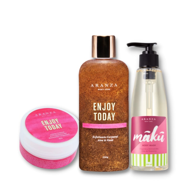 ARANZA - TRIPACK BODY BUTTER AROMA FRUTAL DULCE + EXFOLIANTE + GEL DE BAÑO