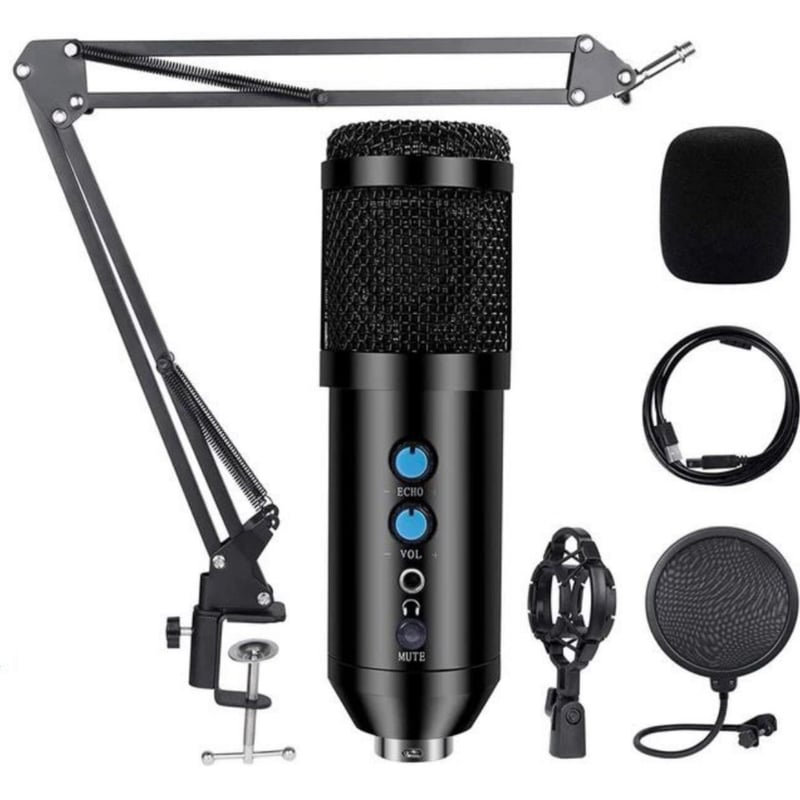 GENERICO - KIT MICRÓFONO CONDENSADOR PROFESIONAL USB