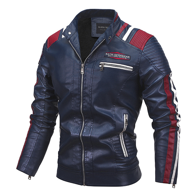 Casaca de cuero azul hombre hotsell