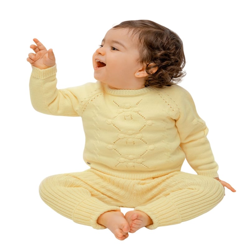 chompa y pantalon tejido con hilo de algodon para bebe unisex
