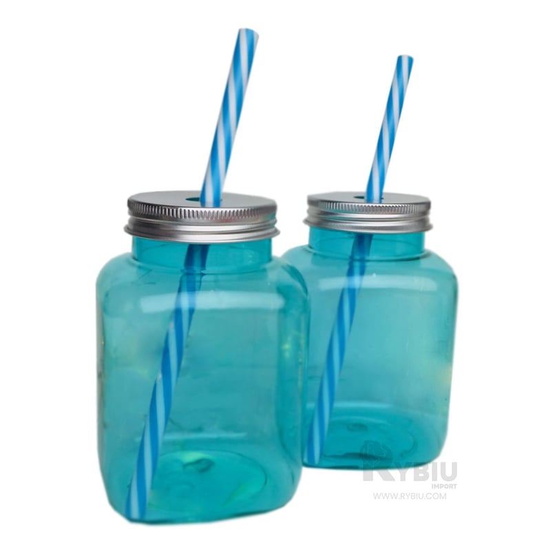 GENERICO - Frasco de Plastico con Tapa y Cañita Azul
