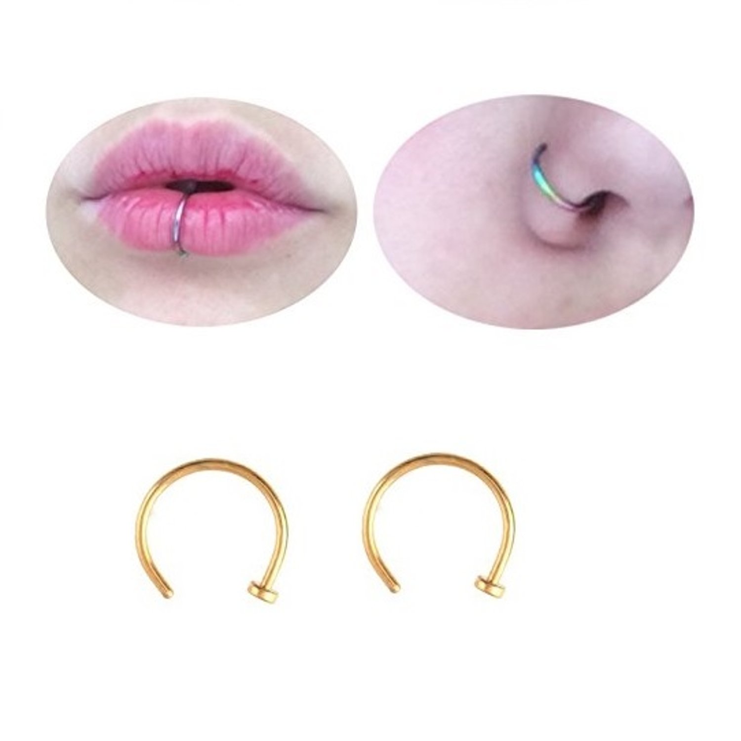 Set x 2 Piercings argolla 8mm dorado nariz o labio nostril labret GENERICO falabella