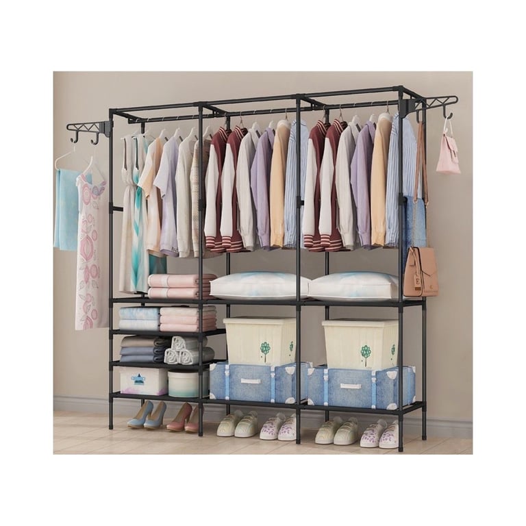 Ropero Armario Closet Perchero Organizador Ropa 3 Cuerpos Negro GRETAIL ...